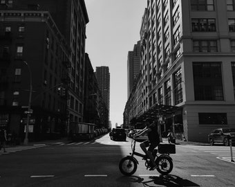 Black And White Photography, Street Photography, New York Cityscape, New York City, NYC, Cycling, Manhattan, New York, America, USA Print