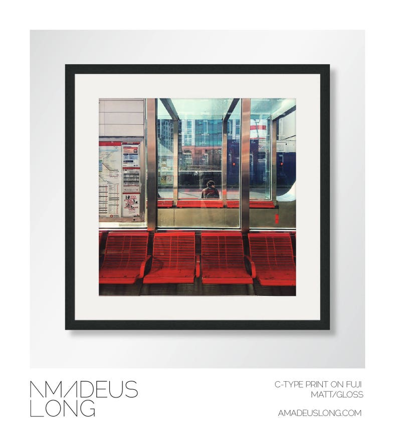 Bus Stop Art, Bus Station Print, Vauxhall Print, London Print, Red Art, Red Photography, Transport Print, Travel Art, Chair Print, Bench Art image 3