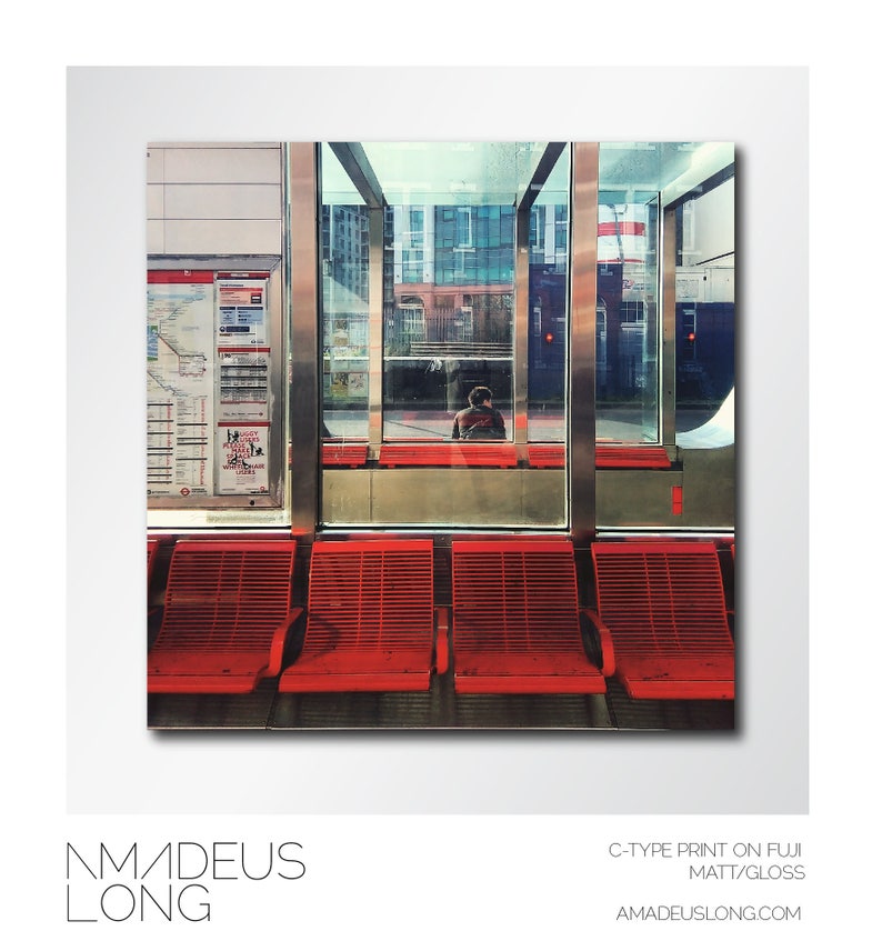 Bus Stop Art, Bus Station Print, Vauxhall Print, London Print, Red Art, Red Photography, Transport Print, Travel Art, Chair Print, Bench Art image 2