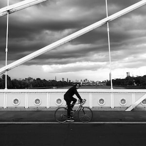 Cycling Print, Cyclist Print, Cycling Artwork, Giclee Cycling Print, Cycling Art, Albert Bridge, London Printable, London Photograph, City