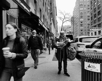 Upper East Side, New York Street Photography, Manhattan, Man Reading Newspaper, Newspaper Print, Street Photo, NYC, Street Scene, Cityscape