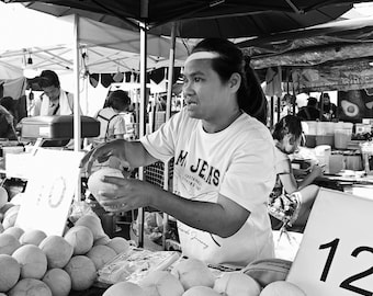 Impressão de Bangkok, Bangkok Tailândia, Fotografia de Bangkok, Mercado de Bangkok, Mercado de Comida, Impressão de Coco, Barraca de Comida, Arte para Restaurante, Arte Tailandesa