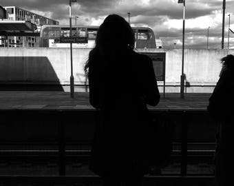 Street Photography, Black And White, London, London Print, Canning Town, Silhouette Woman, City Prints, Square Print, Photo Print, Unframed