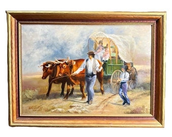 Red Oxen On the Trail-Originele Oil Panting door Rebecca Mann