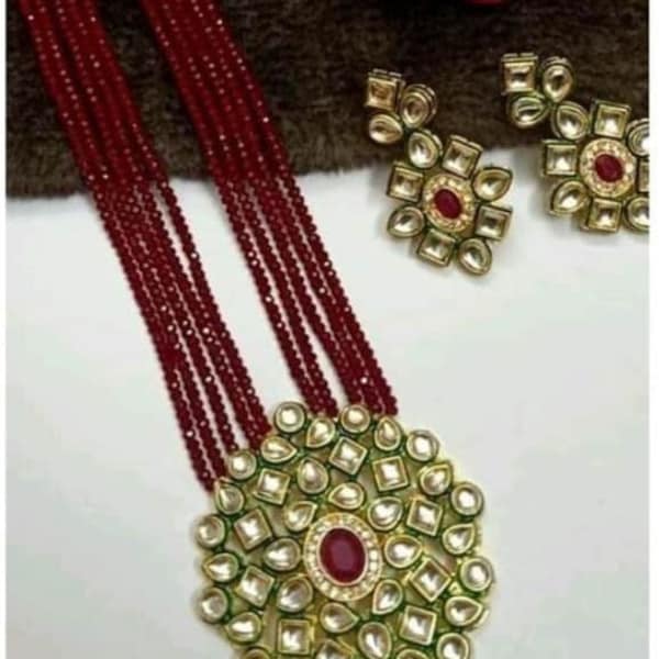 Long Polki Necklace - Pakistani Jewelry ,necklace ,Kundan Raani Haar, ethnic Jewelery,wedding jewellery, Designer Kundan Jewelry set