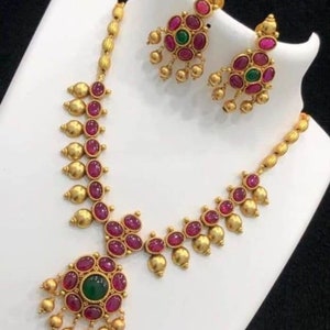 Designer Temple Jewelry Full Set Bridal jewelry, traditional jewelry, matte gold necklace, south indian jewelry,