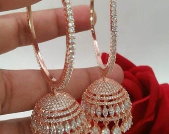 Beautiful Rose Gold Diamond Jhumki  CZ Jhumka Indian Earrings American Diamond jhumki