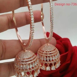 Beautiful Rose Gold Diamond Jhumki  CZ Jhumka Indian Earrings American Diamond jhumki