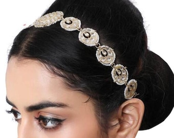 Awesome Kundan Hair Matha Patti/Hair Jewellery/Indian Bridal Hair Jewellery/Handmade Kundan