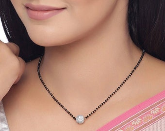 lovely Silver Ball Crystal Black bead Mangalsutra