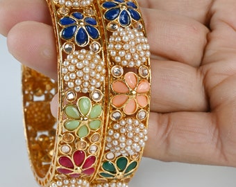 Bridal Bangles Antique gold Kada Indian Wedding jewelry Kundan bridal bangles set Gold Kada bangles