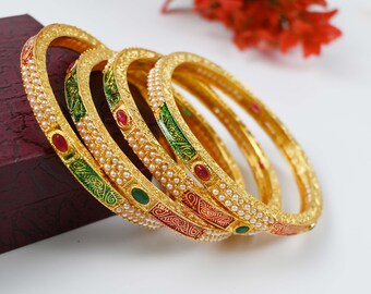 Brass Indian Gold bangles/Kundan Bangles/Wedding Bangles/Punjabi Jewelry/Indian Wedding/Bridal  Bangles.