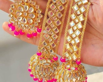 Lovely Kundan earrings tikka headpiece jhumkis Jhumka Indian jewelry bridal wedding Bollywood Birthday gift