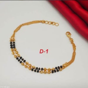Awesome  LOVELY Black Stone Mangalsutra Bracelet Gold Plated with Chain Gold AD Diamond