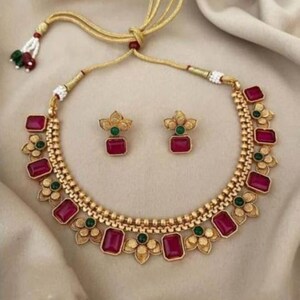 Designer Temple Jewelry Full Set Bridal jewelry, traditional jewelry, matte gold necklace, south indian jewelry,