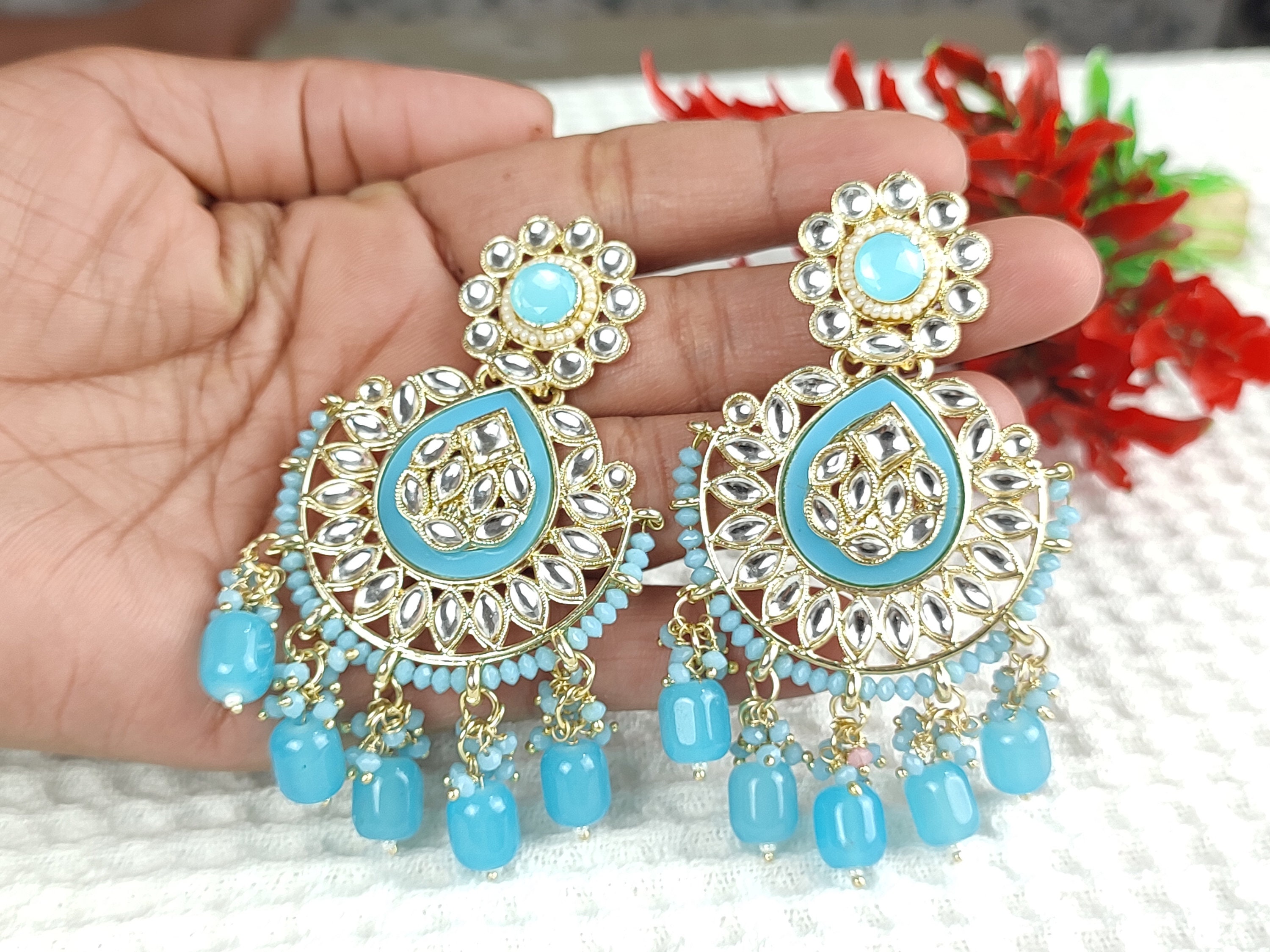 Sea Blue Colour Jhumka Earrings – Shasmis
