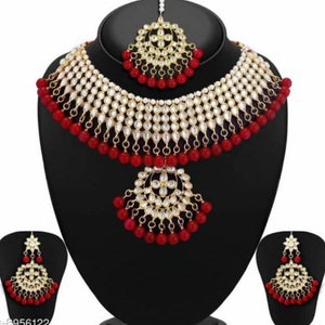 Awesome Indian Wedding Bollywood Style Fashion Gold Plated Traditional Party Wear Bridal Jewelry,Kundan Necklace Earrings Tika Set