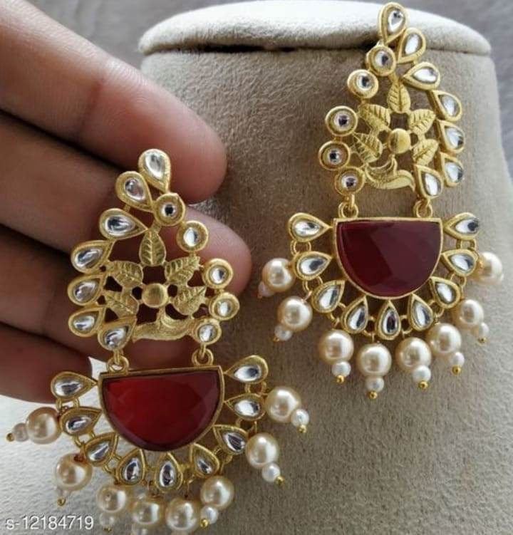 Red kundan earrings deals