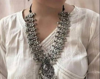 Lovely Indian Jewelry, Boho Necklace Set, Oxidised Necklace and Earrings, Handmade