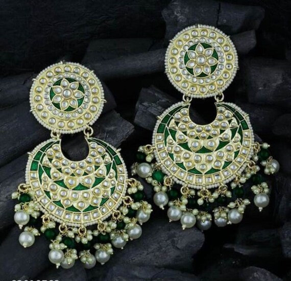 Bollywood Kundan Earrings/indian Earrings/pearl Earring/pakistani Earrings/statement  Earrings/long Chandelier/bridal Earrings/indian Wedding - Etsy