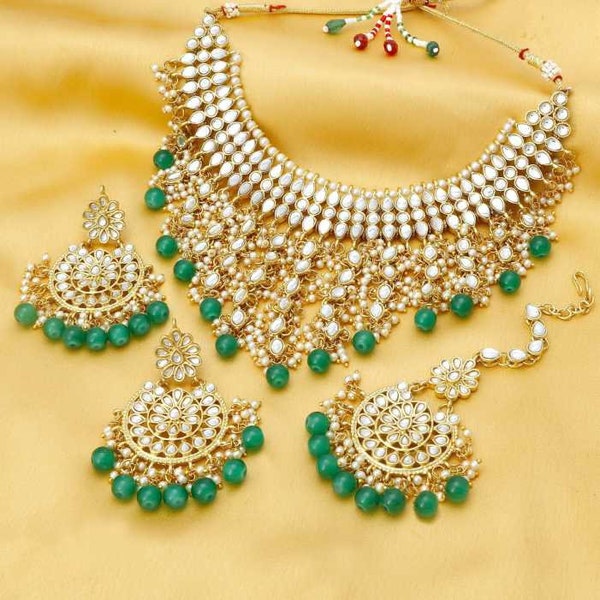 Awesome INDIAN KUNDAN NECKLACE,Kundan Necklace Set Earring Tika,Ethnic,Sabyasachi Necklace,Bridal Jewelry, Polkhi Se