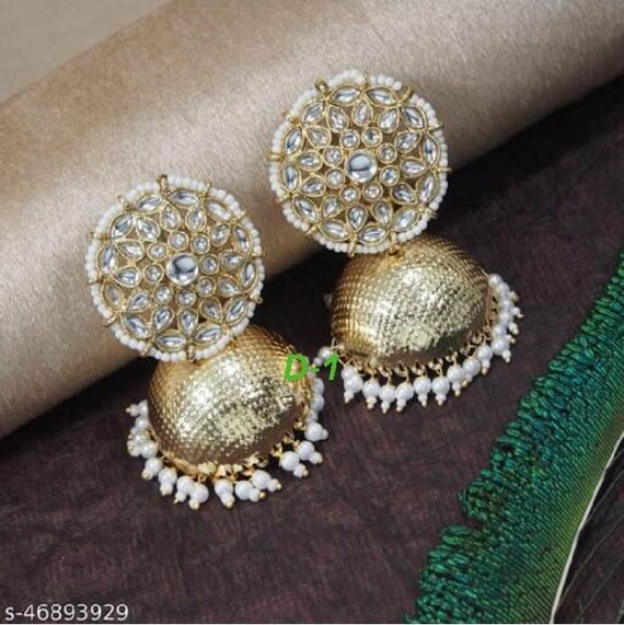 Beautiful Kundan Jhumka Earrings Jewelry Set Gold Plated Jhumki