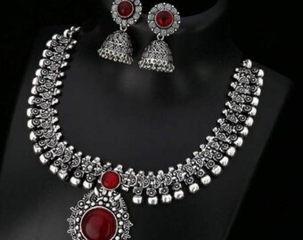 Lovely Indian jewelry, Earrings for Girls, Oxidised jewelry, Indian Jewellery, Silver Jewlery, Silver Necklace