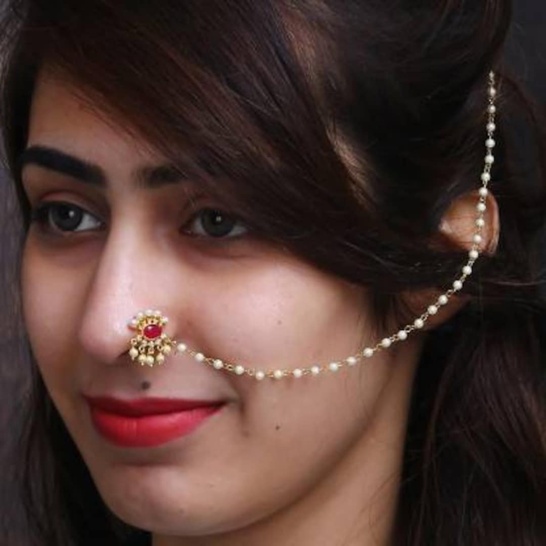 Marathi Nose Ring, No Piercing Required/ Nath/ Indian Nose Ring/ Indian  Jewelry/ Boho Jewelry/ Ethinic Jewlery/ Clip on Nose Ring - Etsy Singapore