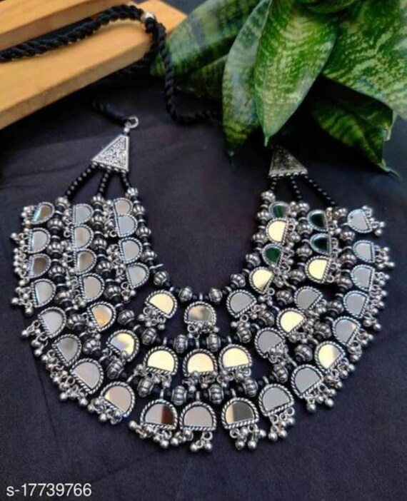 Beautiful Indian Ethnic Handmade Oxidized German Silver Jewelry Set Boho Neck Piece Statement Jewelry Tribal Jewelry Oxidized