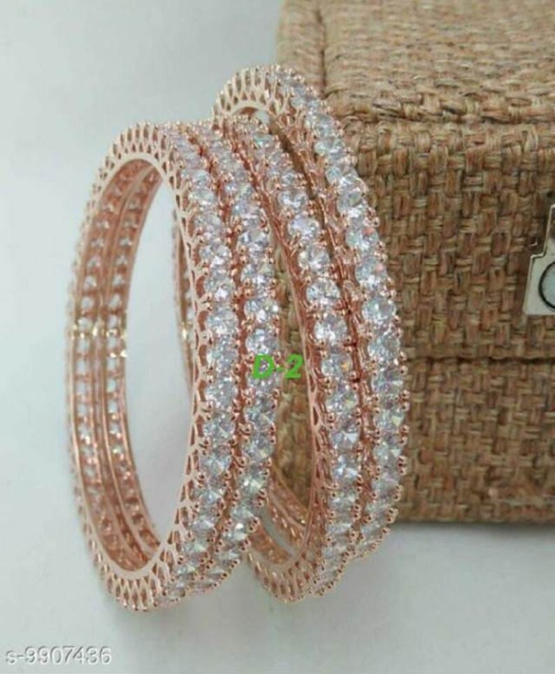 Lovely Four Bangles Set/rose Gold Cubic Zirconia Bangle/rose Etsy