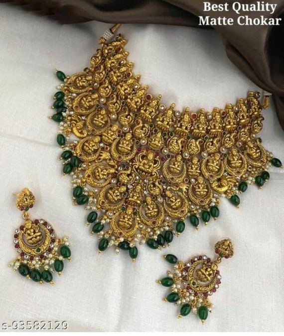 Awesome Matte Golden Temple Jewellery Set Bridal Jewelry Indian