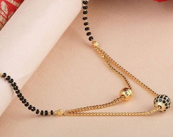 Designer-Kette aus schwarzen indischen Perlen, Mangalsutra, indischer Schmuck im Mangalsutra-Stil