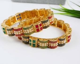 Bridal Gold plated bangles indian traditional polki bangles women new arrival jewellery bridal bangles set