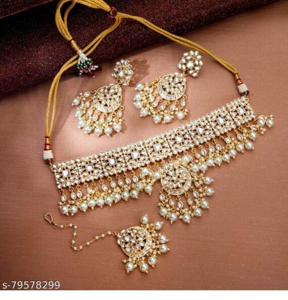 Handmade Kundan Choker Necklace Set Bridal Jewelry Wedding Etsy