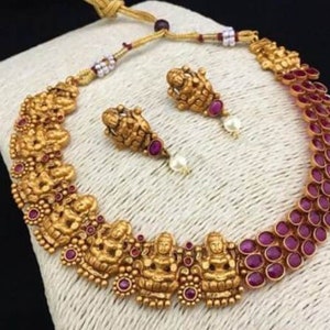 Beautiful Designer Temple Jewelry Full Set Bridal jewelry, traditional jewelry, matte gold necklace, south indian jewelry,