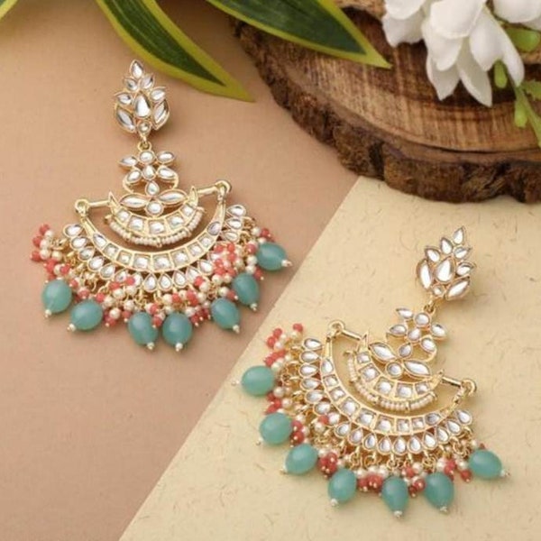 Lovely Kundan Jhumka Earrings Jewelry Set, Gold Plated Jhumki , Pearls Jhumki Hyderabadi Jewelry Set, Light Weight Earrings