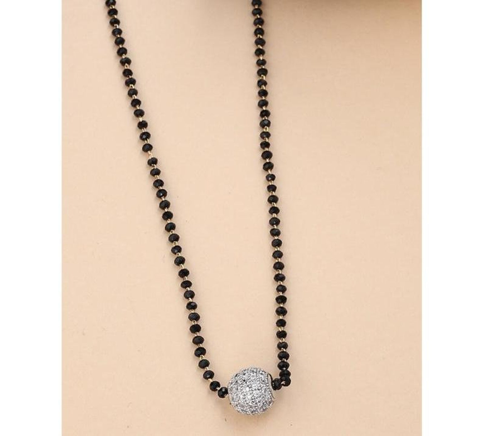 Lovely Silver Ball Crystal Black bead Mangalsutra Etsy