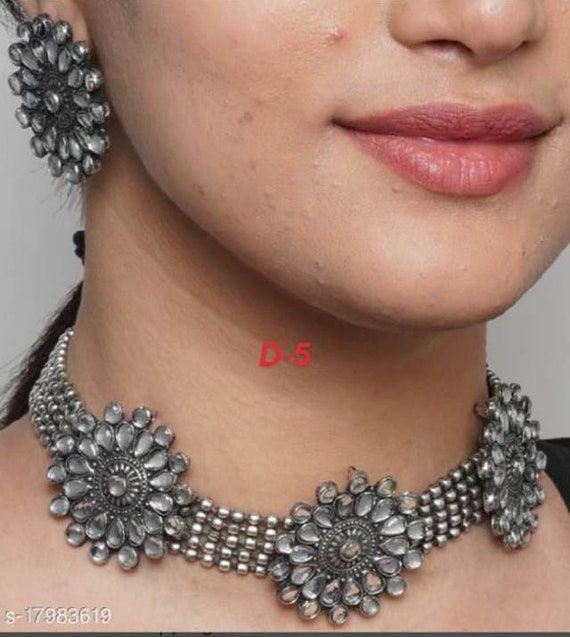 Awesome Oxidised Floral Choker Necklace Set Oxidized Necklace Set