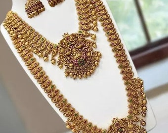 Long Necklace South indian wedding necklace/gold plated necklace/temple jewellery/south jewellery/gift south women.