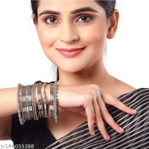 Beautiful Indian Women Women  Black Tone Nickel-Plated and Oxidised Textured Bangle Bangles