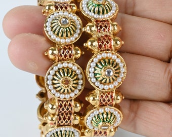 Royal Indian Bangles Antique gold Kada Indian Wedding jewelry Kundan bridal bangles set Gold Kada bangles