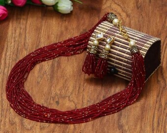 Hermoso conjunto de collar de gargantilla victoriana en capas con cuentas Kundan / conjunto de pendientes de collar de gargantilla / joyería nupcial india de Bollywood de diseñador