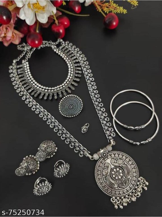 Awesome Long Necklace Set Oxidised Necklace Set Indian - Etsy
