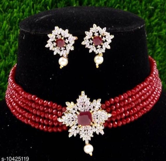 Beautiful CZ Necklace Earrings Onyx Beads Jewelry Handmade - Etsy