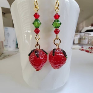 Glass Strawberry and Crystal Earrings