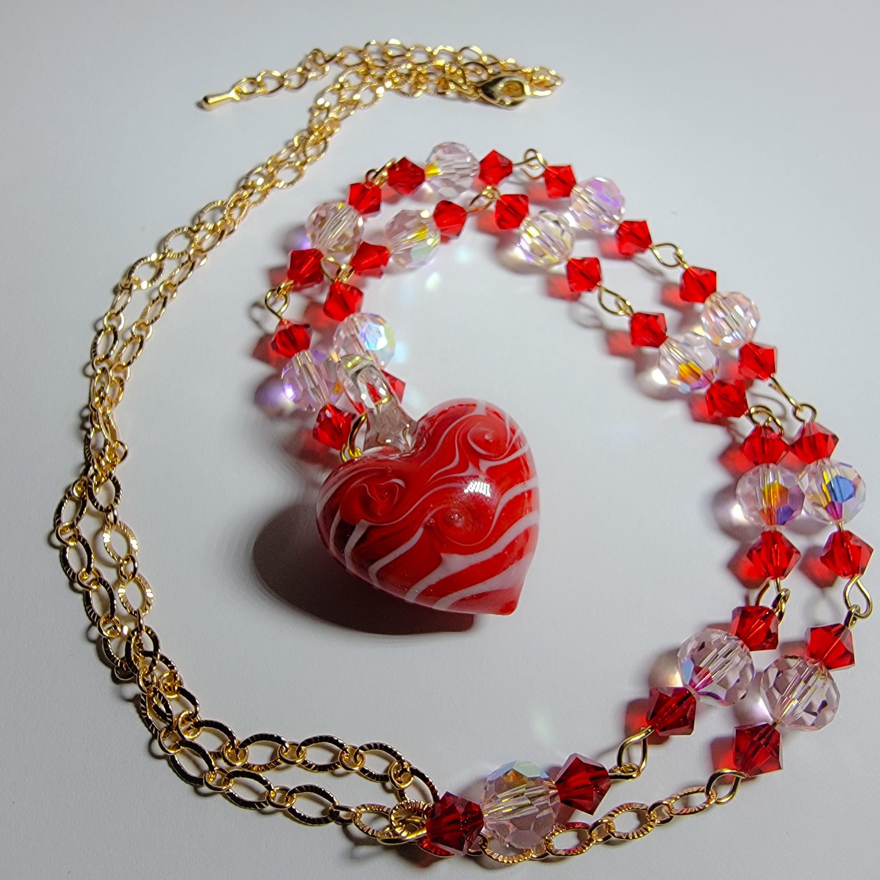 Valentine Lampwork Glass Heart Necklace with Preciosa Crystals