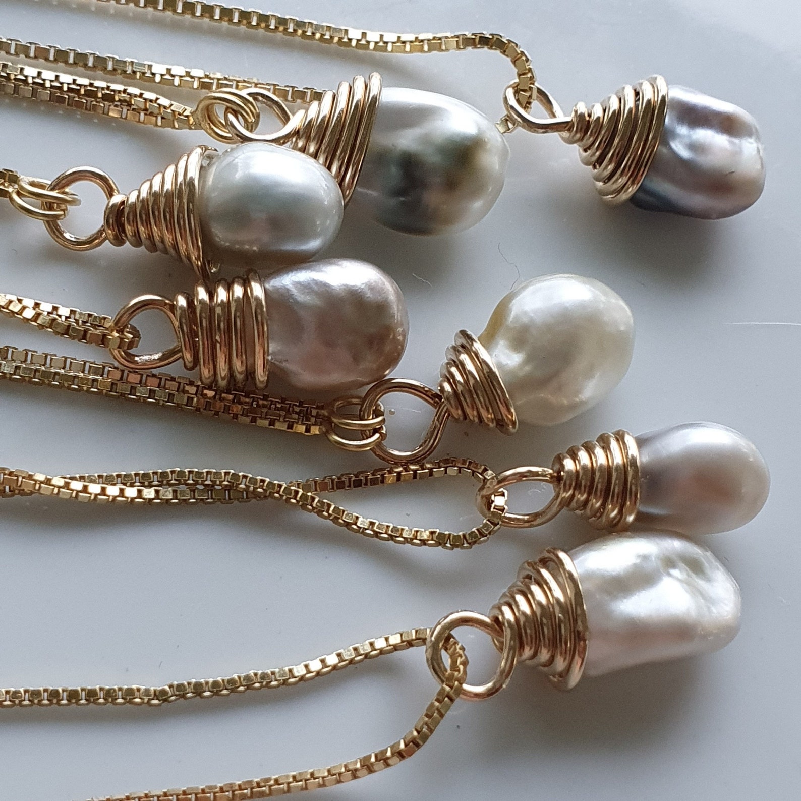Wrapped Fiji Salt Water Pearl Necklace 14k Gold Fill Etsy