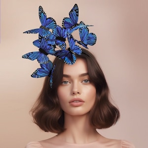 CUSTOM Derby Blue/Orange Butterfly Fascinator image 1