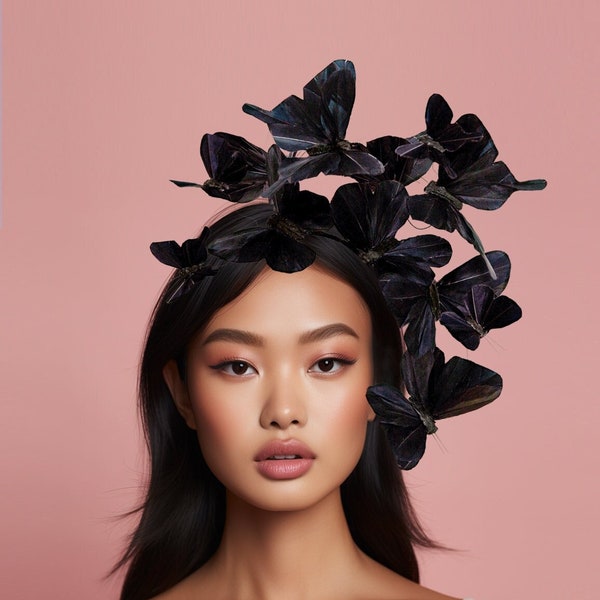 Raven Butterfly Fascinator, Black Butterfly