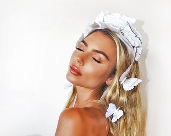 Pure White butterfly headband set, crown and clips